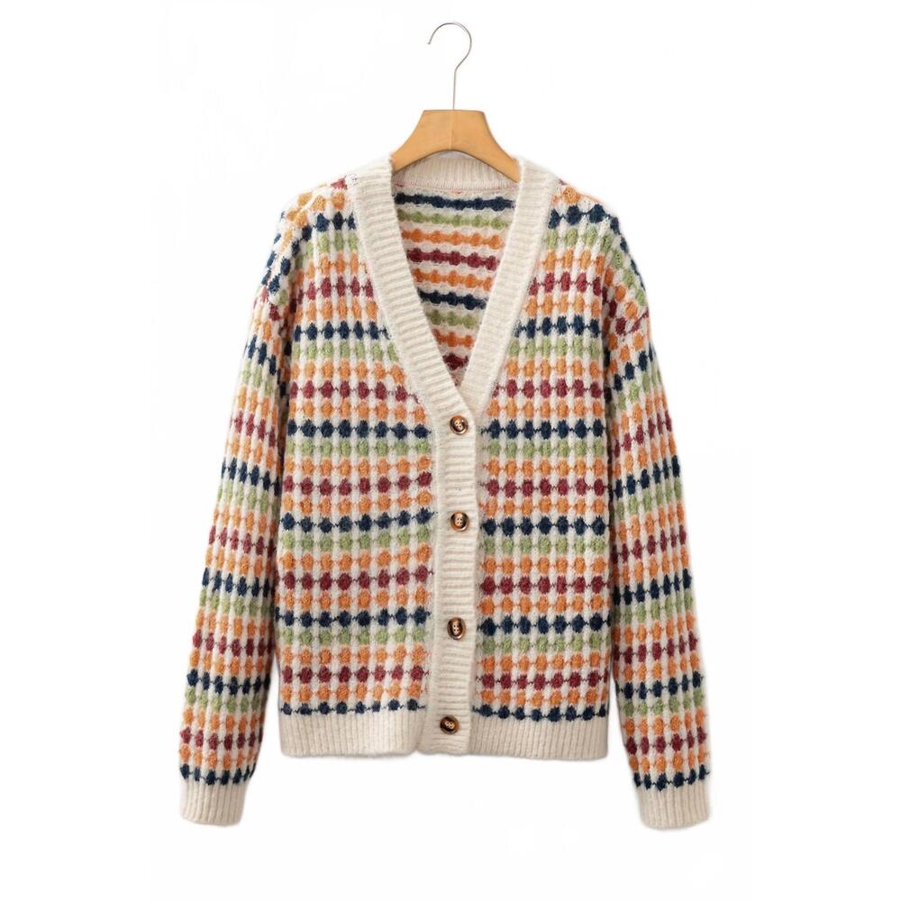 NEW 1 THE WOMAN dotty pattern v neck sweater cardigan in brown - Picture 6 of 7
